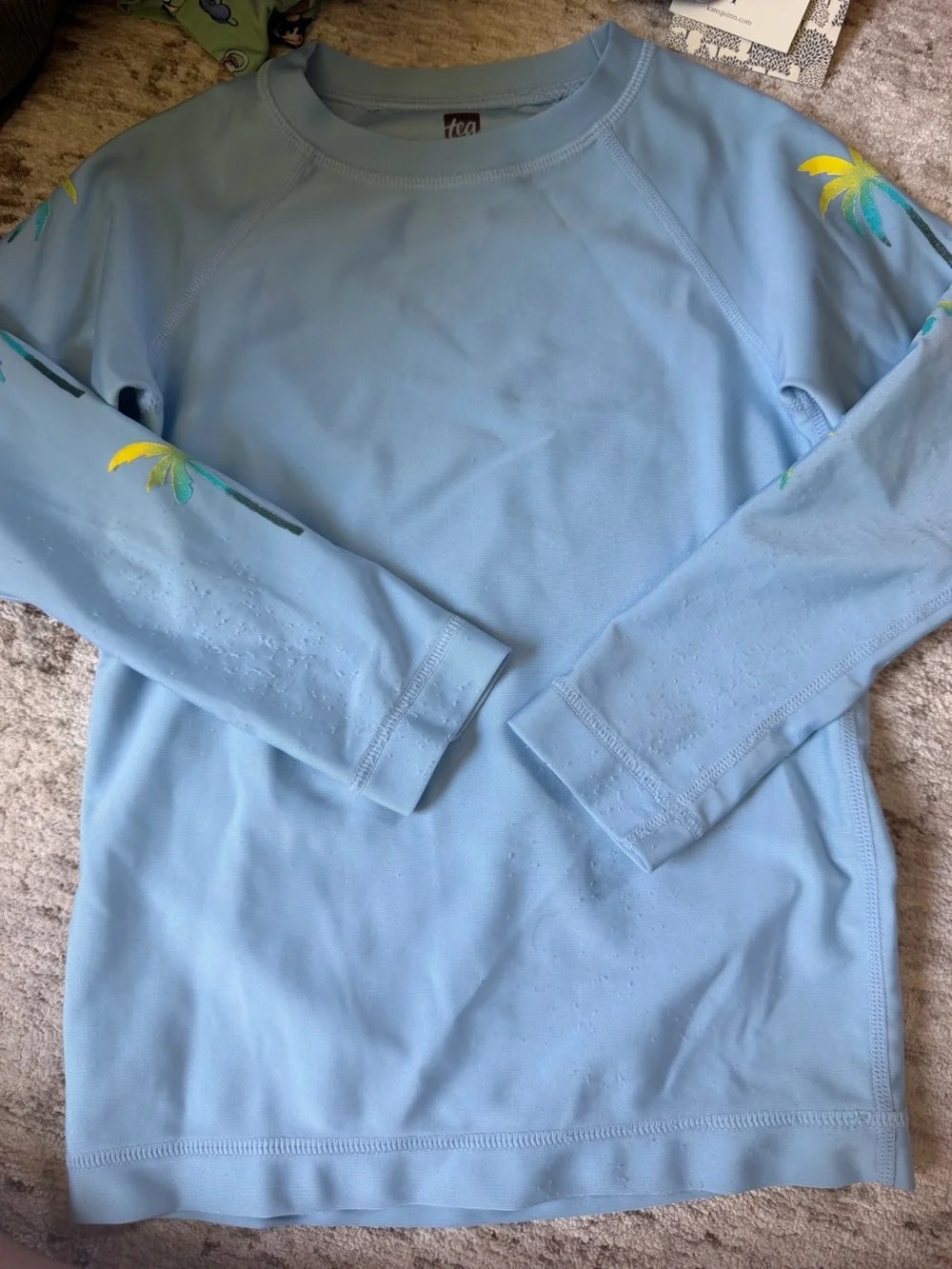 4T - Tea Collection Light Blue Rashguard Top with Tropical Palm Print